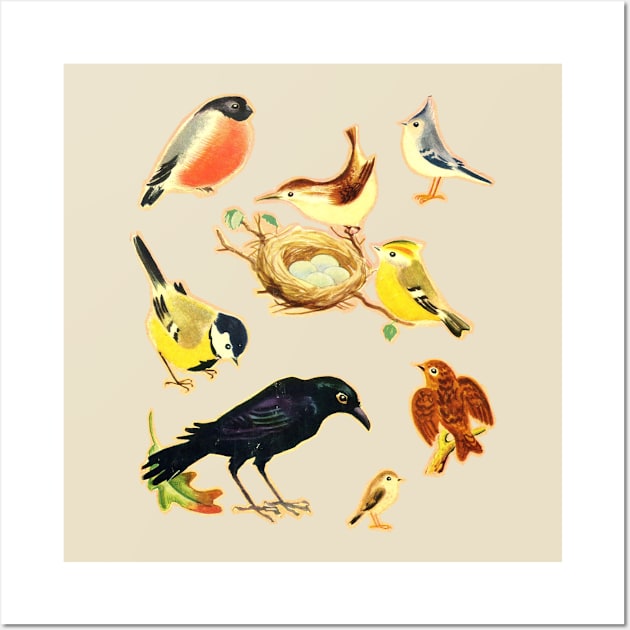 Vintage Styled Birds Illustration Design Wall Art by DankFutura